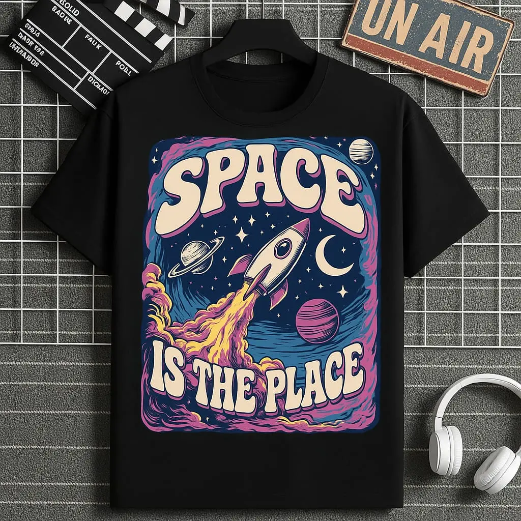 Custom Print T-Shirt Black ( Space is the Place )