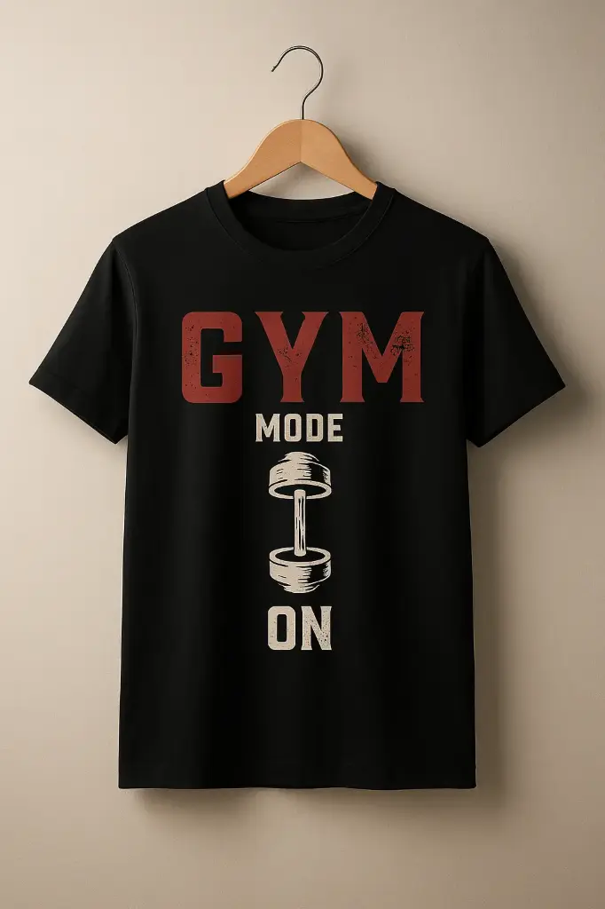 Custom Print T-Shirt Black-(Gym Mode On)