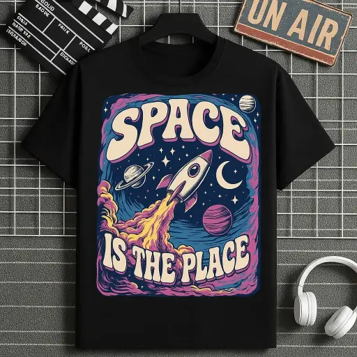 Custom Print T-Shirt Black ( Space is the Place )