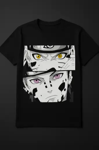 [Naruto and Pain - Iconic stare down graphic] Custom Print T-Shirt Black(Naruto-Pain)