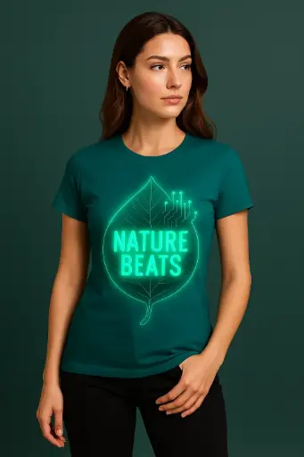 Custom Print T-Shirt- Green (Nature Beats ) - Women's