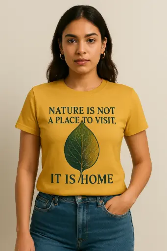 Custom Print T-Shirt- Yellow (Nature is Home) - Women's