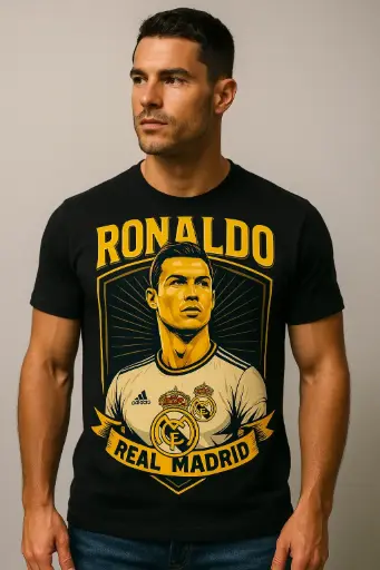Custom Print T-Shirt Black -CR7 ( CR7-Real Madrid Legend )