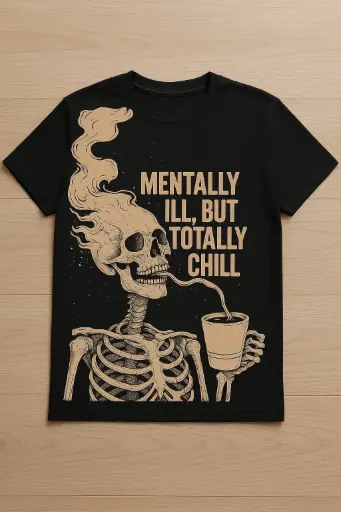 Custom Print T-Shirt Black/Red/White - Unisex (Mental Chill)