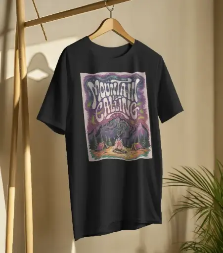 [Mountain Lover , Travel Enthusiast] Custom Print T-Shirt Black (Mountains Calling)
