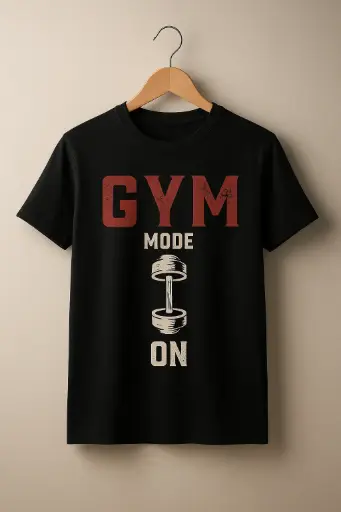 Custom Print T-Shirt Black-(Gym Mode On)