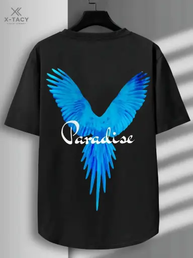 Custom Print T-Shirt Black -( Paradise -Blue Neon )